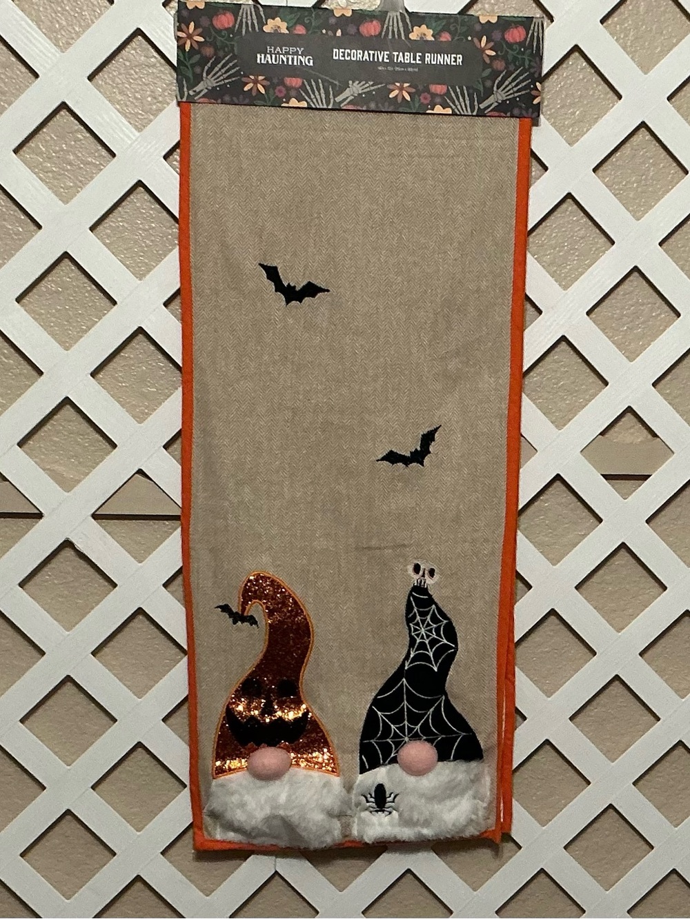 Happy Haunting Halloween Gnome Table Runner - Orange, Black, Cream
